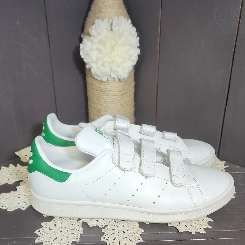 Adidas Stan Smith White and Green Velcro Sneakers Mens Size 8